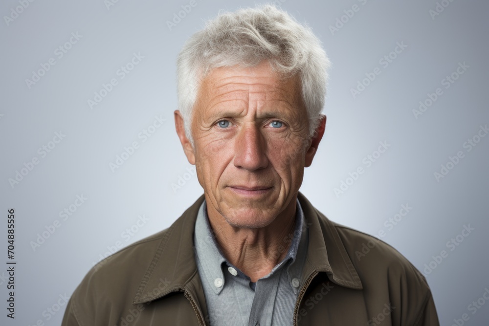 Portrait of a senior man with grey hair over grey background. Portrait of a senior man with grey hair over grey background.