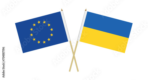 Set of Flags of the European Union and Ukraine.