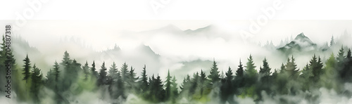 Watercolour forest mountains landscape background