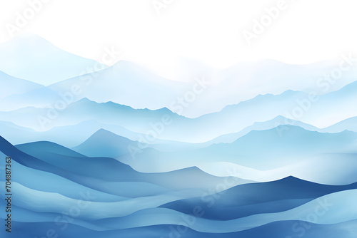 Light blue watercolor waves mountains on white background