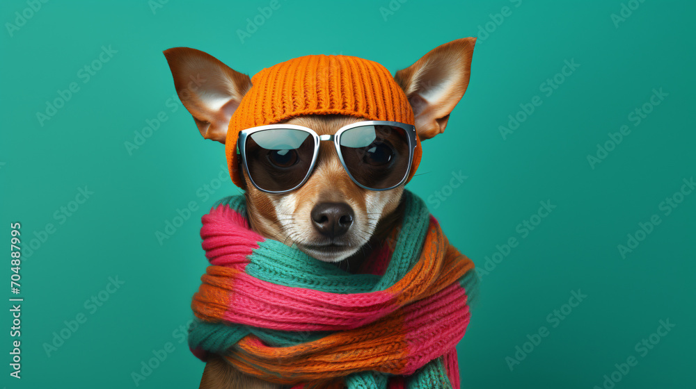 Dog in a warm hat