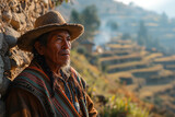 elderly peruvian villager in national clothes