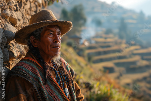 elderly peruvian villager in national clothes photo