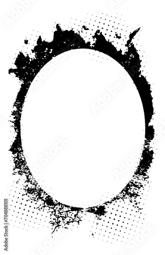 black and white frame, a black and white circle with a grunge effect photo frame with halftone dot ,