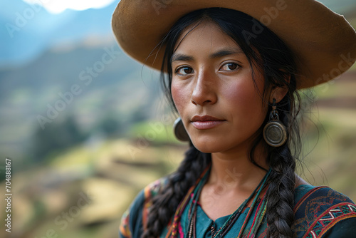 young peruvian woman in national clothes photo