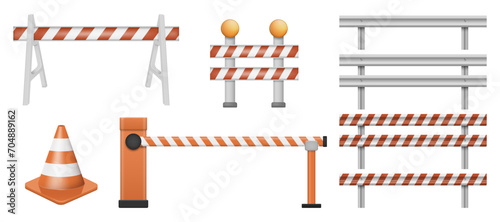 Road works barriers and protection fence. Vector illustration. photo