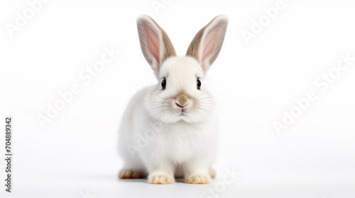 White cute bunny rabbit isolated on a white background.