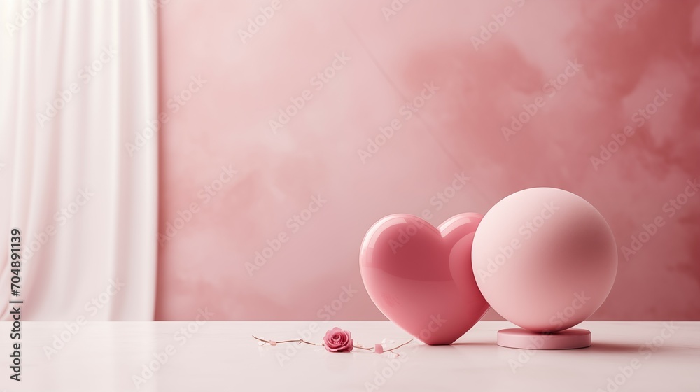 Fototapeta premium Pink heart and ball on the podium.