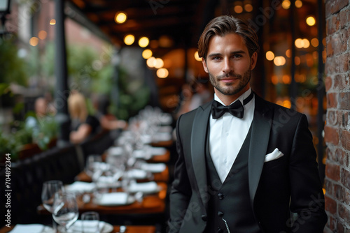 Fashioned waiter for luxury party photo