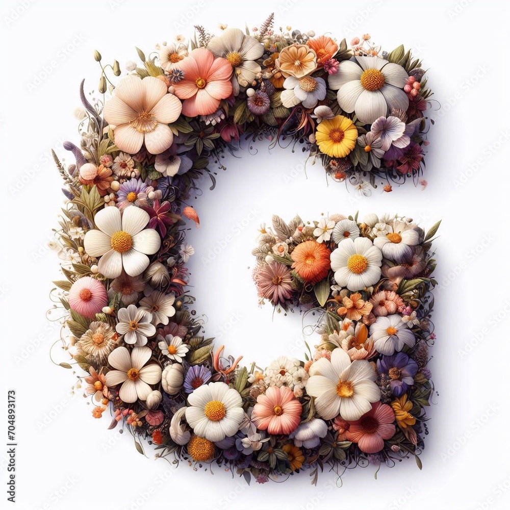 Obraz premium Flowers letter G. AI generated illustration