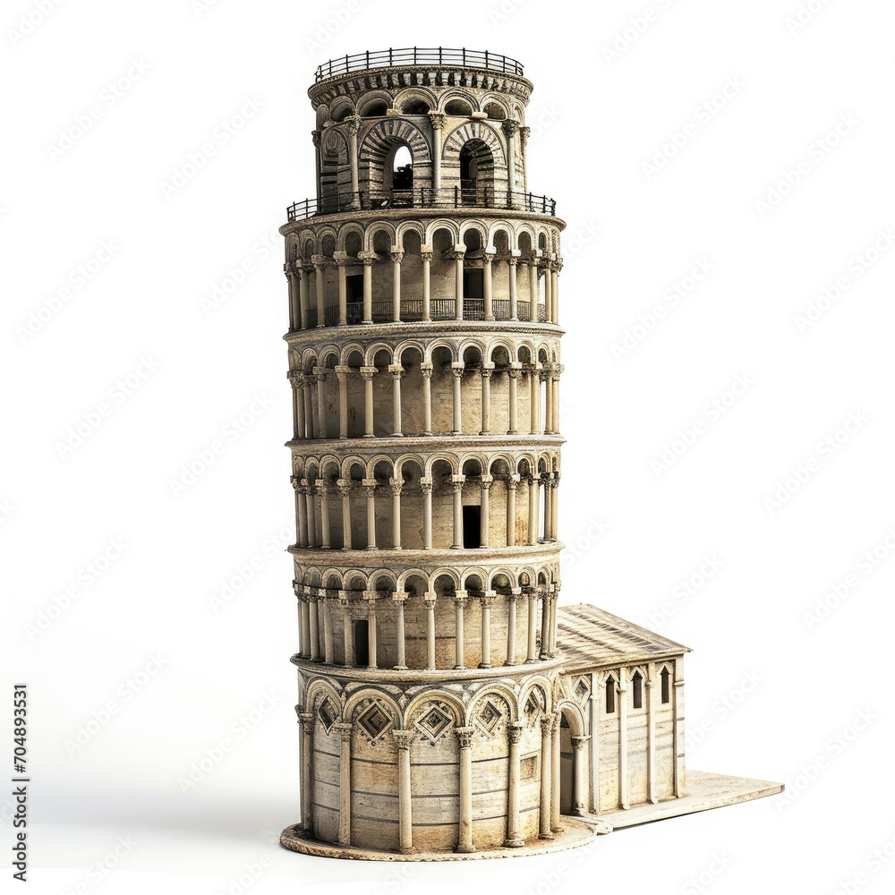 The Leaning Tower of Pisa miniature replica, isolated on white background