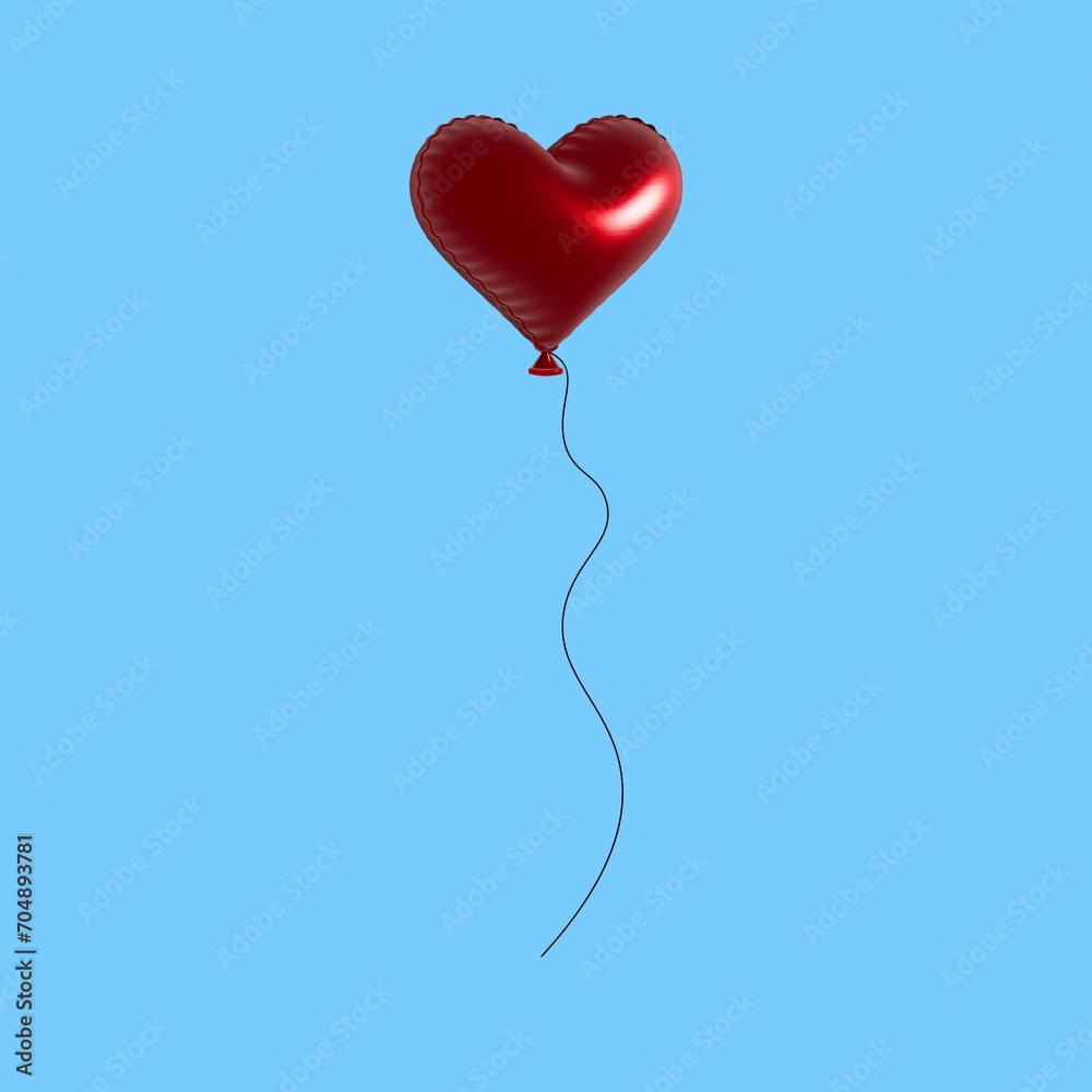 Red Valentine's Day Balloon in Heart Shape in 3d Style on Blue Background