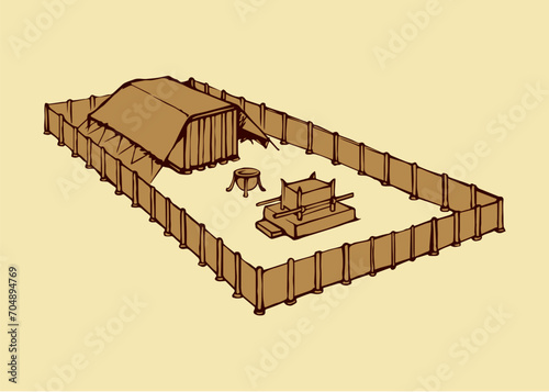 Vector drawing. Tabernacle of Moses in the desert