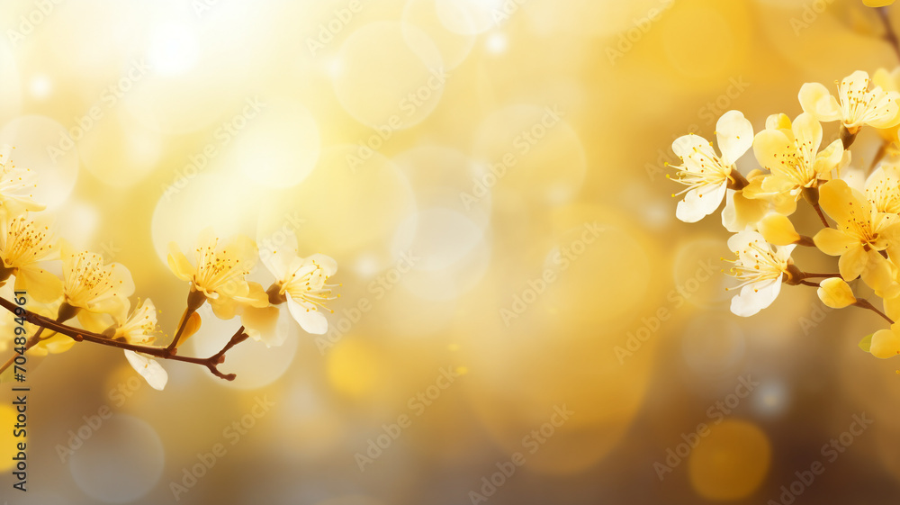 blurry yellow blossoms with bokeh lights background