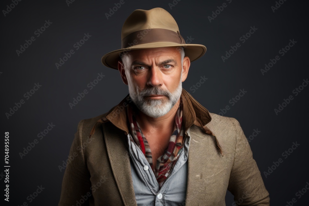 Portrait of a senior man wearing a hat and a coat. Portrait of a senior man wearing a hat and a coat.