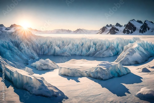 A massive glacier under the Arctic sun, glistening in the pristine wilderness.