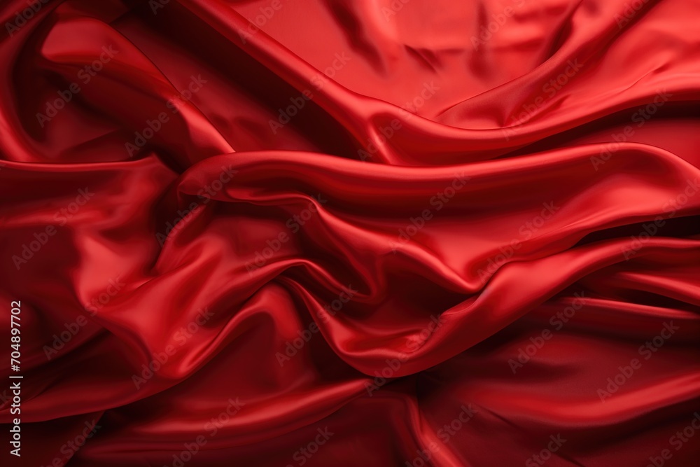 Red silk fabric with pleats and folds