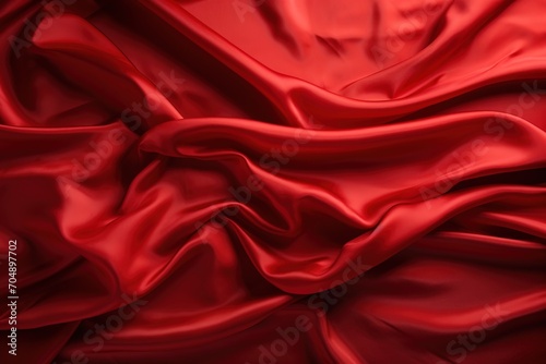 Red silk fabric with pleats and folds photo