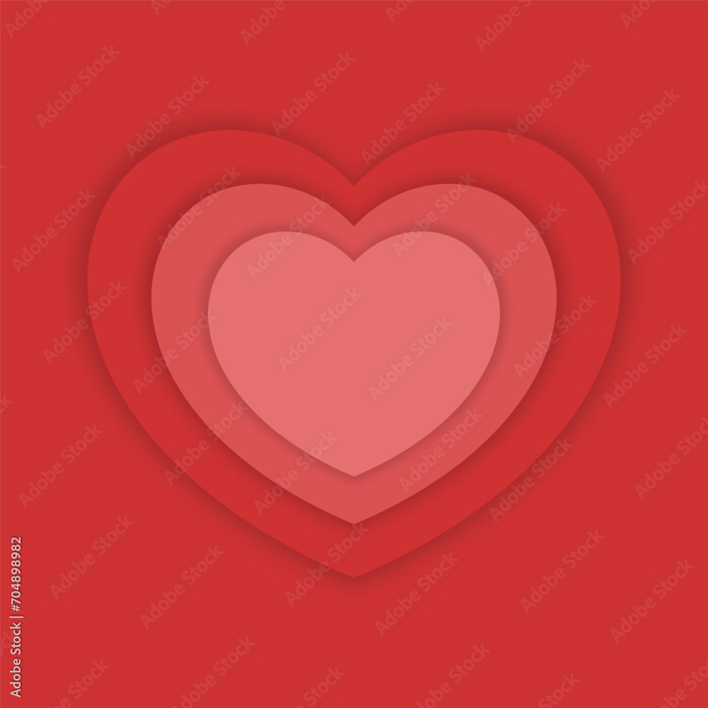 Red heart shapes Valentine's day background with shadow for your text, Vector illustration