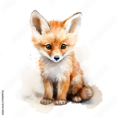 watercolor baby fox on a transparen tbackground photo