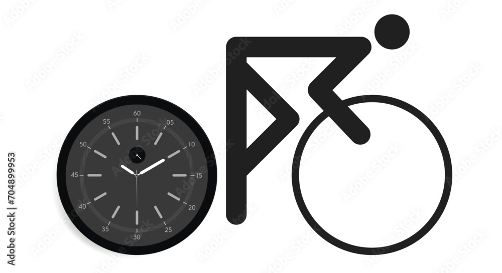 Startup concept. Cyclist on a bicycle with a wheel in a clock with a dial and hands. Copy space. Startup concept. Cyclist on a bicycle with a wheel in a clock with a dial and hands. Copy space.