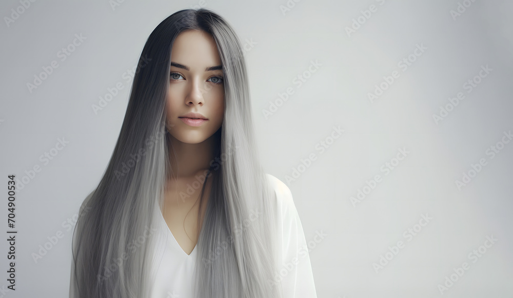 Naklejka premium Beautiful young woman with extremly long hair