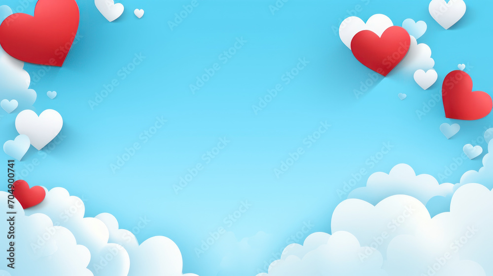 Poster or banner with red sky and paper cut clouds. Place for text. Happy Valentine's day Poster or banner with red sky and paper cut clouds. Place for text. Happy Valentine's day