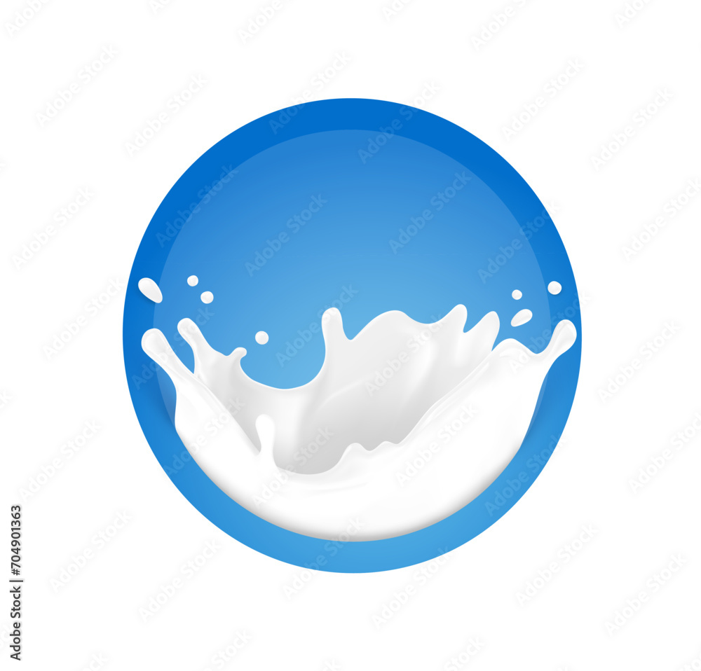 Obraz premium White crown splashes with drops. Vector illustration on blue background. Layered file. Сan easily be used for different backgrounds. Great for your design. EPS10.