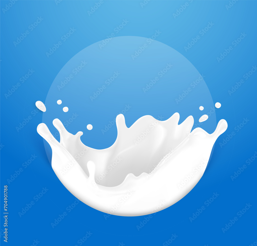 White crown splashes with drops. Vector illustration on blue background. Layered file. Сan easily be used for different backgrounds. Great for your design. EPS10.