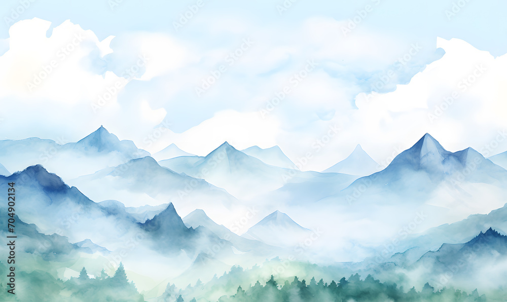Hand drawn watercolor mountain landscape