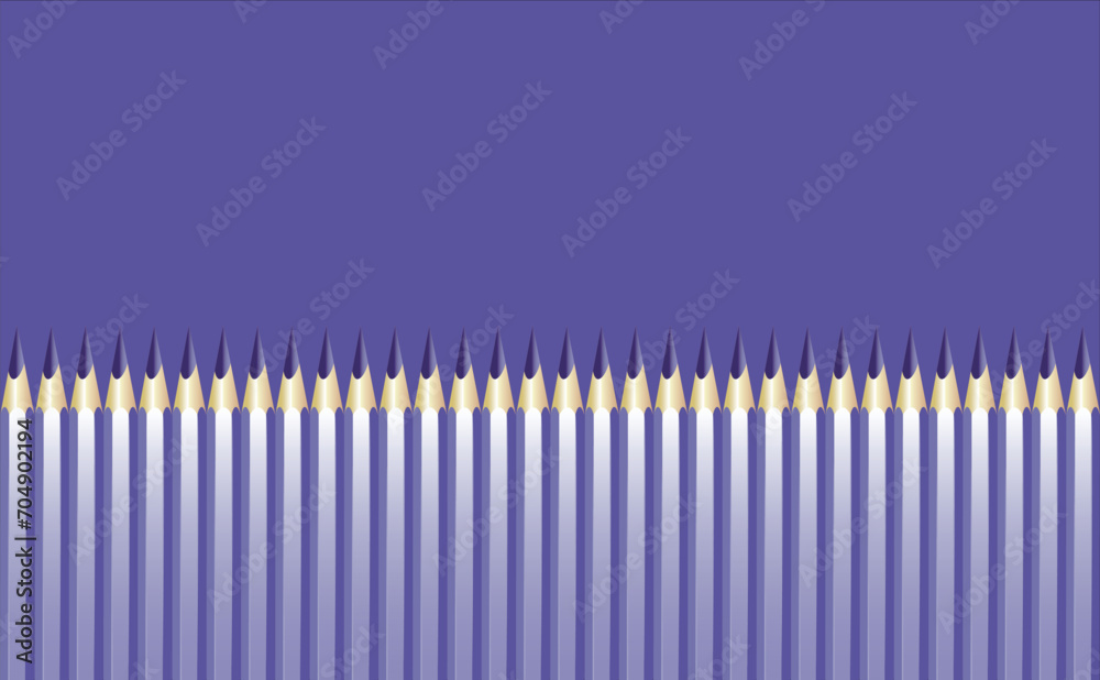 Realistic pencils, sharpened, purple, lined up to form a wall on a purple background. copy space. Realistic pencils, sharpened, purple, lined up to form a wall on a purple background. copy space.