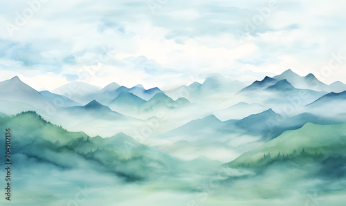 Hand drawn watercolor mountain landscape © Oksana