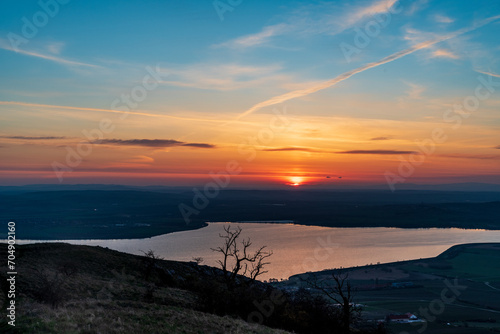 Sunrise above Nove Mlyny dam from Devin hill in Palava mountains in Czech republic © honza28683