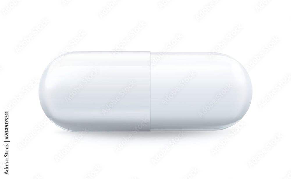 Vector 3d Realistic White Oval Pharmaceutical Medical Pill. Capsule, Tablet Icon. Closeup top view isolated pill. Medicine, health concept