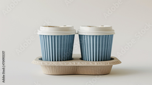 Two paper cups of coffee on a white background  close-up