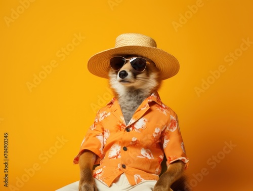 portrait photo of anthropomorphic fashion Fox dressed for summer vacation © keystoker
