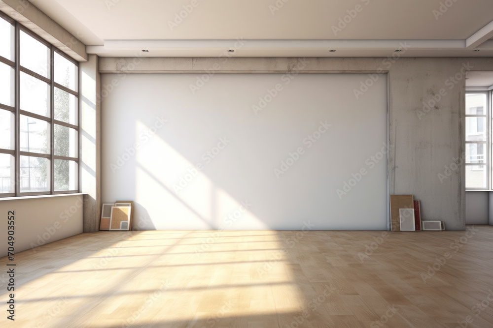Fototapeta premium Spacious studio with natural light and hardwood flooring
