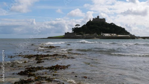 Causway leading to St Michael's Mount under water, Marazion, England, UK photo