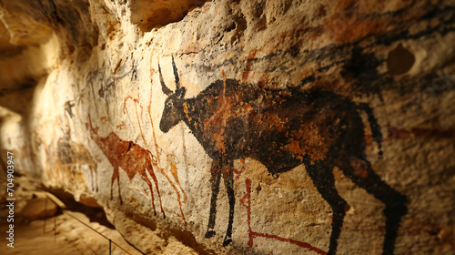 Rock paintings on the walls of the cave. Cave paintings in the cave.