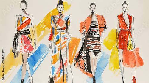 Sketches of fashion dress designs.