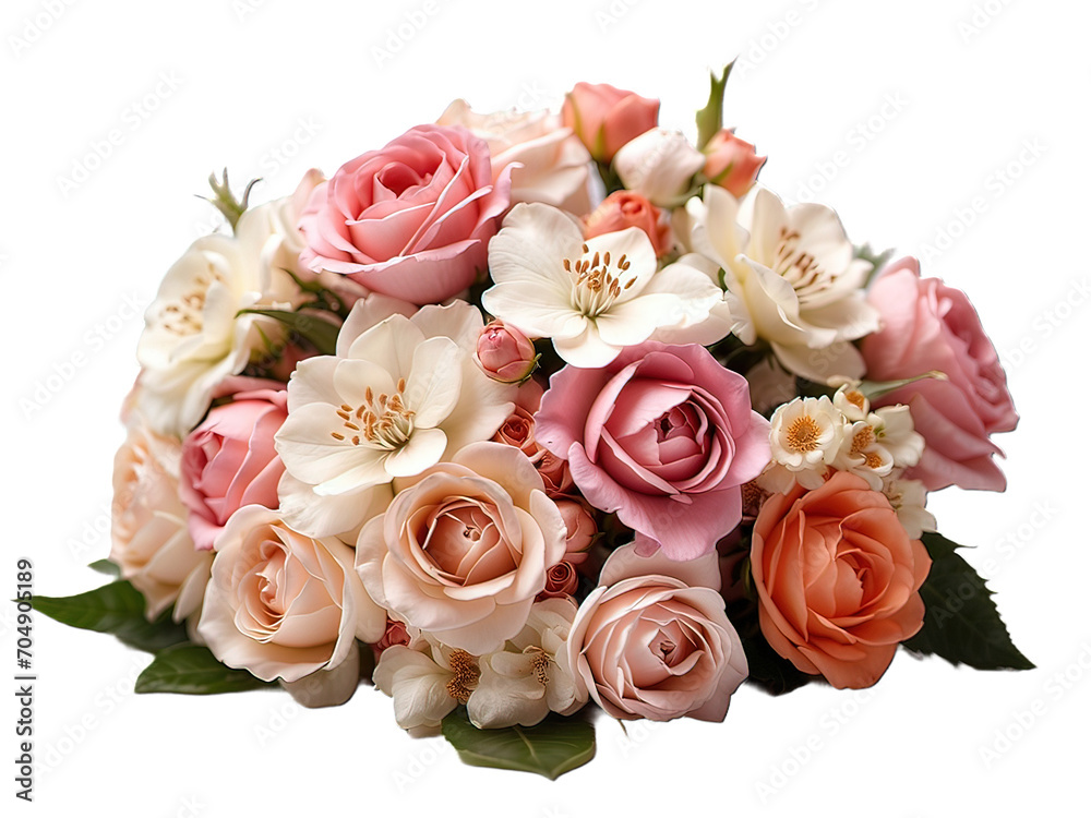 Beautiful bouquet of vibrant flowers isolated on white background
