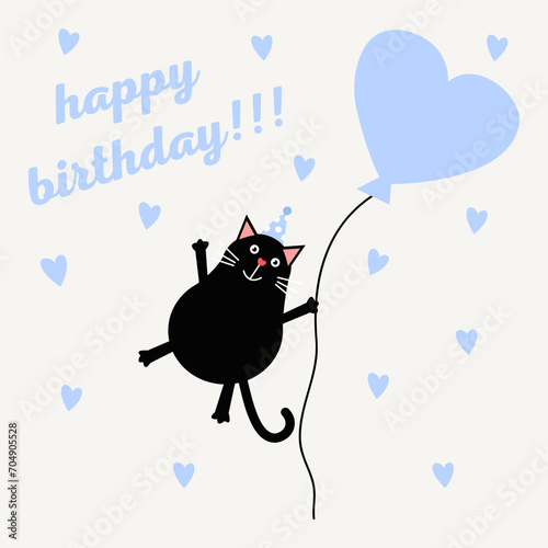 Illustration of greeting card with kitty on grey background.
