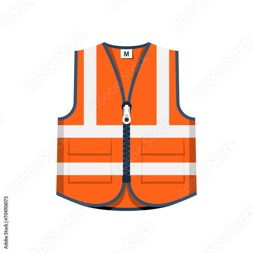 Safety jacket flat icon. Orange emergency vest. Special uniform. Reflective safety vest. Vector illustration flat design. Isolated on white background.