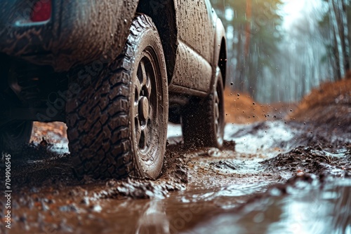 Car tire driving through the mud after rain © NEXTUZ