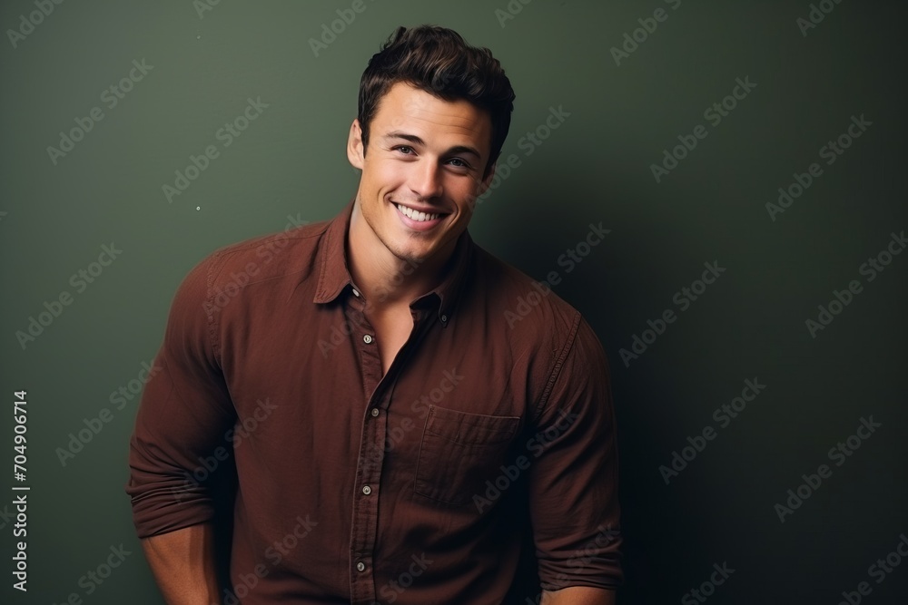 Portrait of a handsome young man smiling at the camera and looking at the camera Portrait of a handsome young man smiling at the camera and looking at the camera