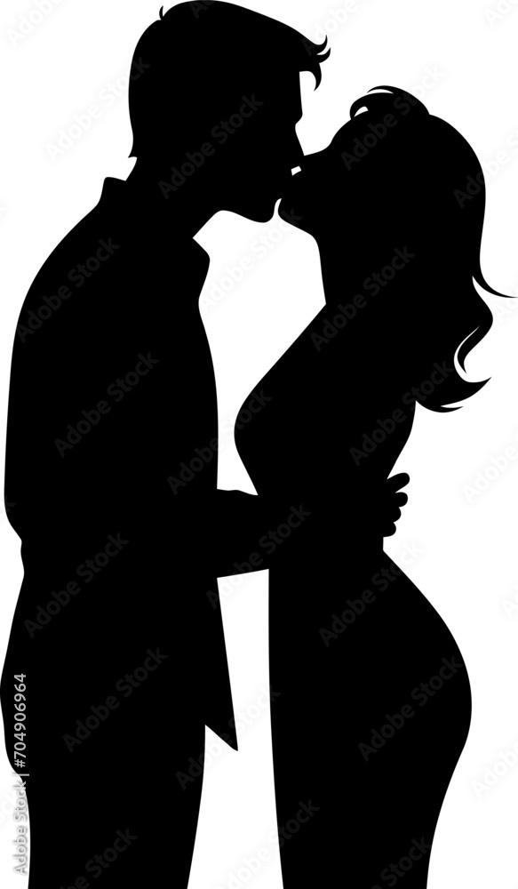 Kissing couple love silhouette in black color. Vector template icon design.