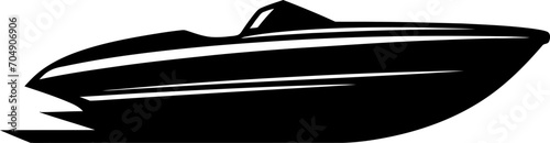 Speed boat silhouette in black color. Vector template for laser cutting wall art.