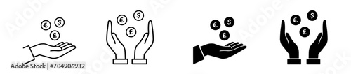 Saving money icon set. Save, cash, coin, currency, dollar, euro, pound, finance symbol. Vector illustration