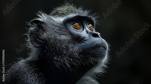 Portrait of a monkey on a dark background, close-up © Henryz