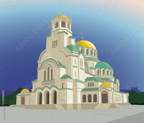 Orthodox church saint Alexander Nevski. The cathedral city Sofia Bulgaria, vector illustration.